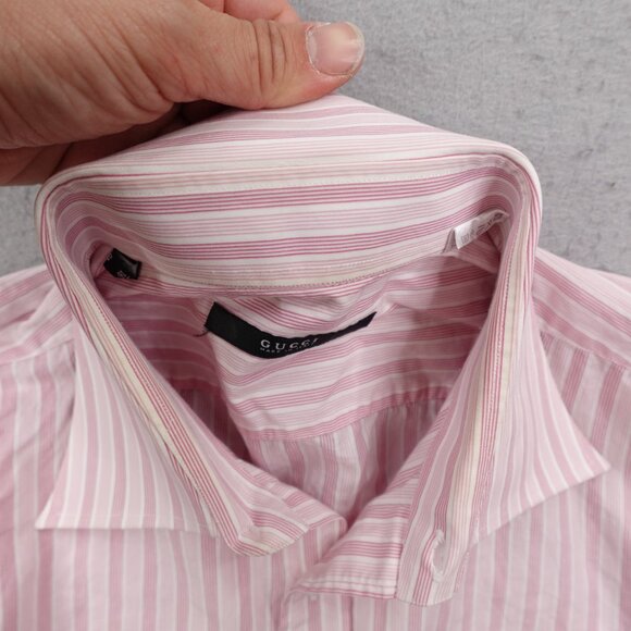 Gucci Shirt Men Large 16/41 Pink White Stripes Button Up Long Sleeve Dress Shir - Picture 9 of 13